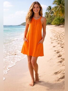 Reitmans Orange Button-Front Sleeveless Dress